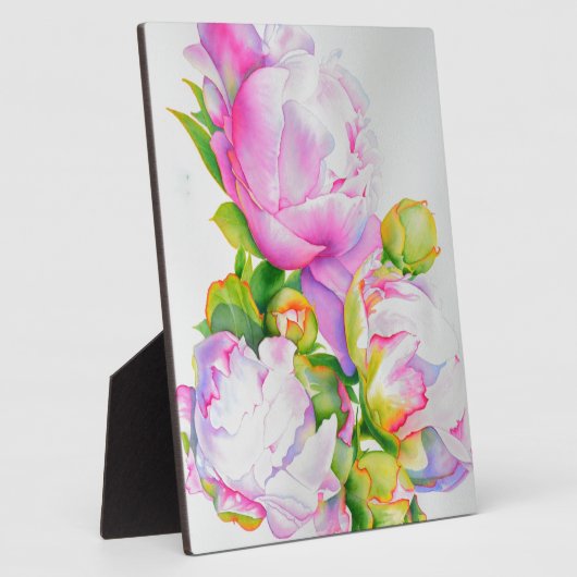 エレガントピンク白フローラ水絵を描色 フォトプラーク (側面)