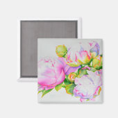 エレガントピンク白フローラ水絵を描色 マグネット (正面/裏面)