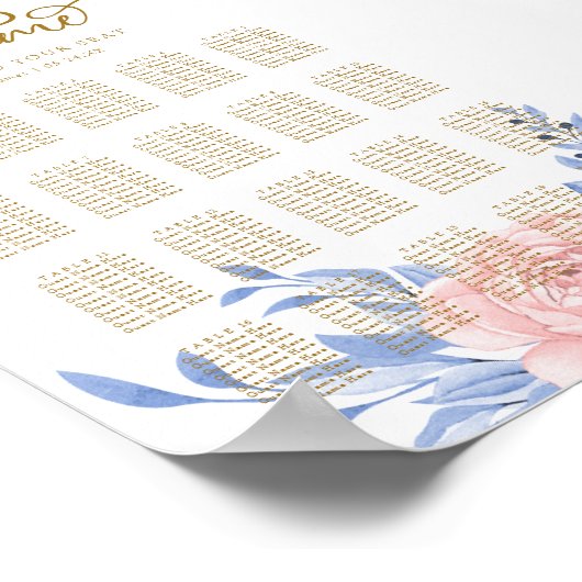 エレガントピンク結婚フローラ素朴の座席グラフ ポスター (角)