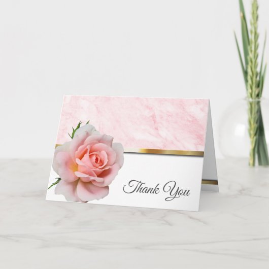 エレガントピンク結婚ローズ サンキューカード (正面)