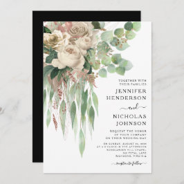 エレガントピンク結婚牡丹 招待状