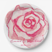 エレガントピンク色のバラパーソナライズされた結婚s ペーパープレート (正面)