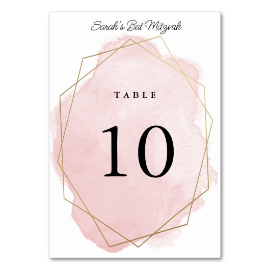 エレガントピンク色のパーソナライズされたバルミツワー テーブルナンバー (裏面)