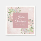 エレガントピンク色のフローラ素朴結婚の スタンダードカクテルナプキン (正面)