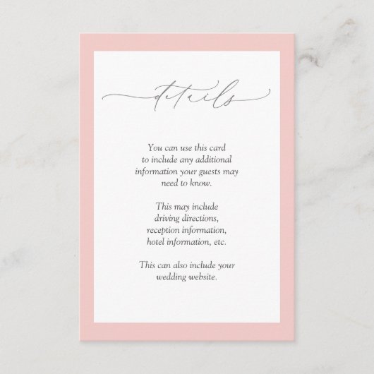 エレガントピンク色のフローラ結婚の詳細 エンクロージャーカード (正面)