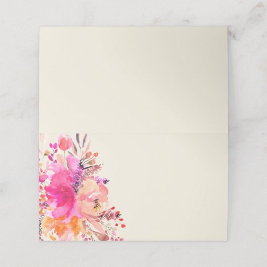 エレガントピンク色のフローラ結婚の プレイスカード (外部開封)
