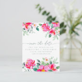 エレガントピンク色フローラスクリプ救ト日付 ポストカード (スタンド正面)