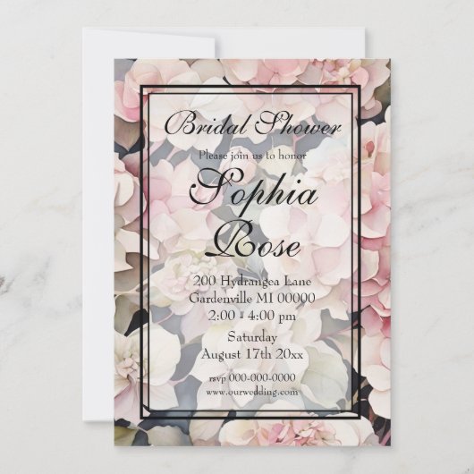 エレガントピンク色フローラブライダルシャワー 招待状 (正面)