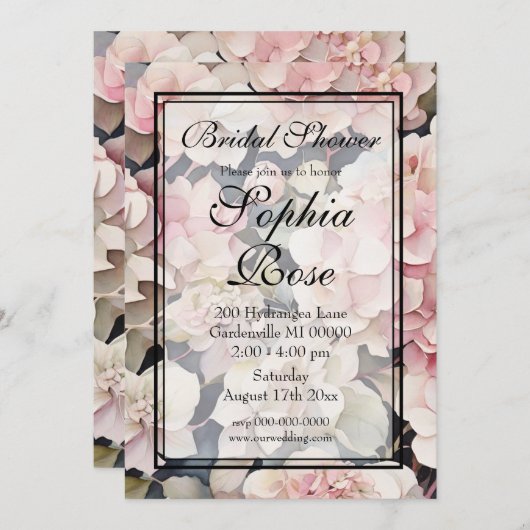 エレガントピンク色フローラブライダルシャワー 招待状 (正面/裏面)