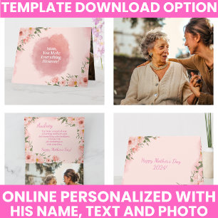 エレガントピンク色フローラ母の日 カード