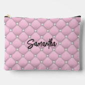 エレガントピンク銀フェイクグリッターモノグラムの アクセサリーポーチ (正面)