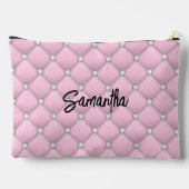 エレガントピンク銀フェイクグリッターモノグラムの アクセサリーポーチ (裏面)