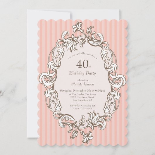 エレガントピンク40歳の誕生日パーティー 招待状 (正面)