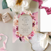 エレガントピンク、ブルゴーニュ、シャンパンのフローラ結婚ズ アクリル招待状