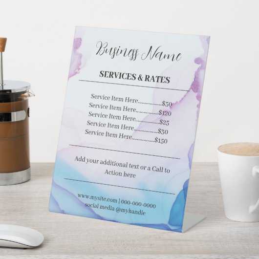 エレガントピンク&ブルー水彩プロフェッショナル価格 台座サイン (インサイチュ)