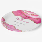 エレガントピンク&金ゴールド瑪瑙ストーンイメージズ結婚ズ ペーパープレート (アングル)