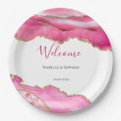 エレガントピンク&金ゴールド瑪瑙ストーンイメージズ結婚ズ ペーパープレート (正面)