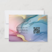 エレガントピンク、青、金ゴールドフローインク結婚 出欠カード (正面)