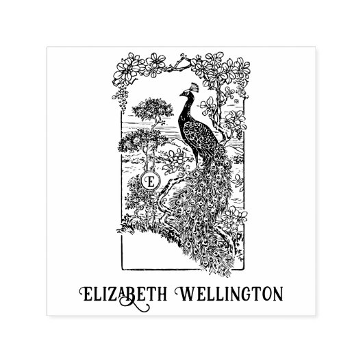 エレガントピーコックインガーデンネームイニシャル セルフインキングスタンプ (デザイン)