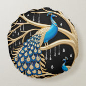 エレガントピーコックウォールアートと金ゴールドとブルー詳細 ラウンドクッション (裏面)