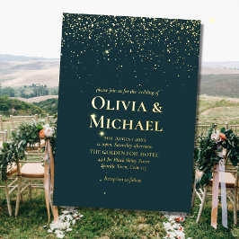 エレガントピーコックグリーンブルーゴールドフォイル結婚ズ 箔招待状