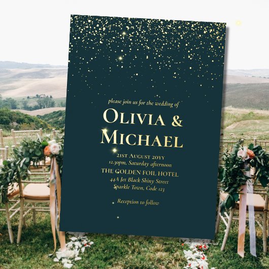 エレガントピーコックグリーンブルーゴールドフォイル結婚ズ 箔招待状