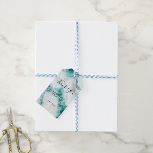 エレガントピーコックグリーン大理石結婚の贈り物ラベル ギフトタグ (より糸付き)