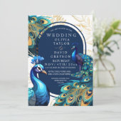 エレガントピーコックス金ゴールド羽フローラ結婚ス 招待状 (スタンド正面)