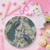 エレガントピーコックス&マグノリア花セージ緑 ペーパープレート (パーティー)