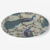 エレガントピーコックス&マグノリア花セージ緑 ペーパープレート (アングル)