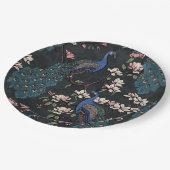 エレガントピーコックス&マグノリア花ブラック ペーパープレート (アングル)