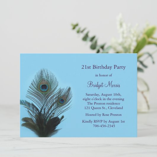 エレガントピーコック21歳の誕生日招待状 招待状 (スタンド正面)
