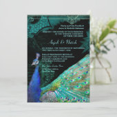 エレガントピーコックwヴィンテージスクロールインディアン結婚 招待状 (スタンド正面)