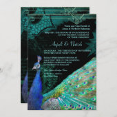 エレガントピーコックwヴィンテージスクロールインディアン結婚 招待状 (正面/裏面)