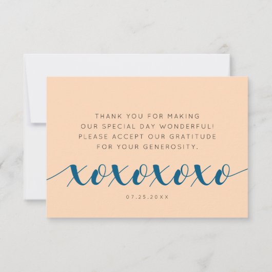 エレガントピーチオーシャ結婚ニックブルーの愛感謝していと サンキューカード (裏面)