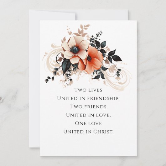 エレガントピーチグレイフローラバイブル結婚クリスチャン 招待状 (裏面)