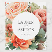 エレガントピーチバラパーソナライズされた結婚ズ ワインラベル (シングルラベル)