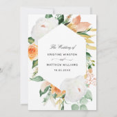 エレガントピーチホワイトウォーター色のフローラ結婚ズ 招待状 (裏面)