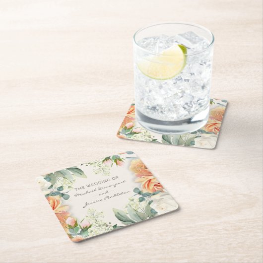 エレガントピーチームフローラ結婚の花婿 スクエアペーパーコースター (インサイチュ)