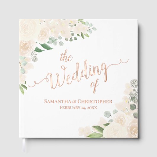 エレガントピーチ淡い色のボホフローラフォイル結婚ズ ゲストブック (正面)