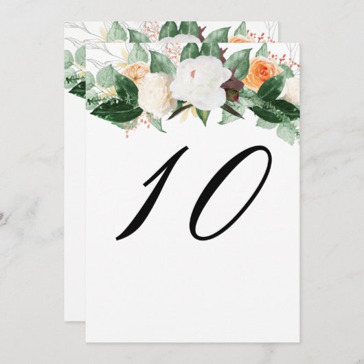 エレガントピーチ白フローラ結婚のテーブル番号 (正面/裏面)