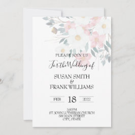 エレガントピ素朴ンクとホワイトの水色フローラ 招待状