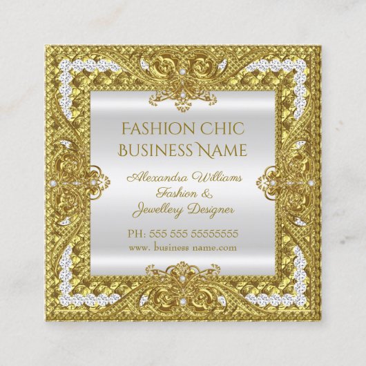エレガントファッションジュエリーデザイナ金ゴールドダイヤモンド スクエア名刺 (正面)