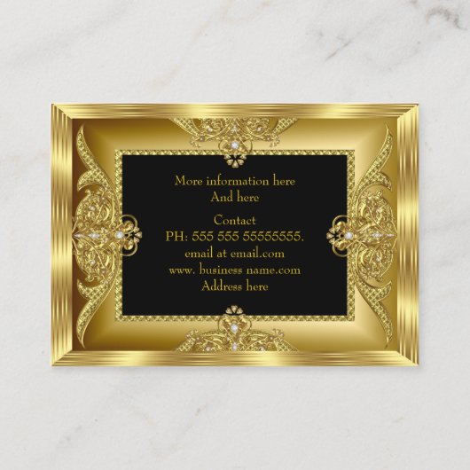 エレガントファッションジュエリーデザイナ金ゴールドGemsブラック 名刺 (裏面)
