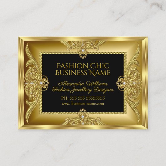 エレガントファッションジュエリーデザイナ金ゴールドGemsブラック 名刺 (正面)
