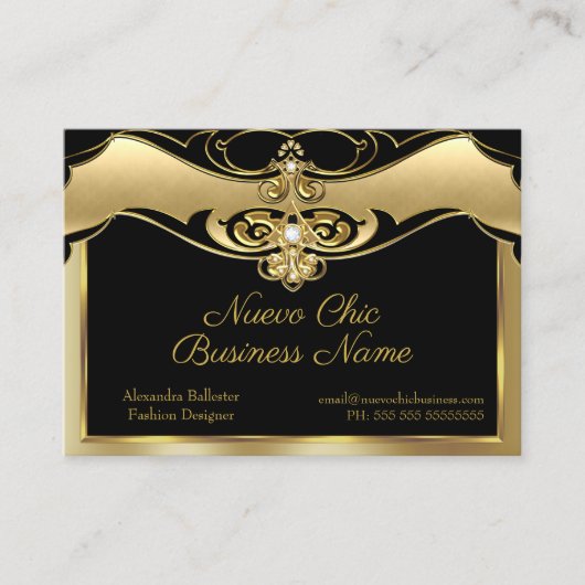 エレガントファッションスタイリッシュベージュ金ゴールドジェムズブラック 名刺 (正面)