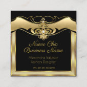 エレガントファッションスタイリッシュベージュ金ゴールドブラックダイヤモンド スクエア名刺 (正面)