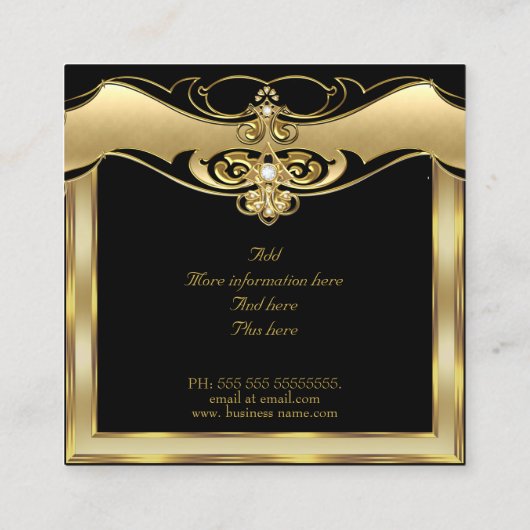 エレガントファッションスタイリッシュベージュ金ゴールドブラックダイヤモンド スクエア名刺 (裏面)