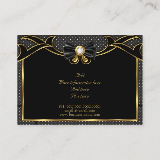 エレガントファッションスタイリッシュボウタイ金ゴールドブラックスポット 名刺 (裏面)