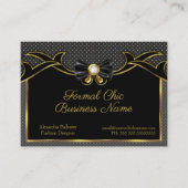 エレガントファッションスタイリッシュボウタイ金ゴールドブラックスポット 名刺 (正面)
